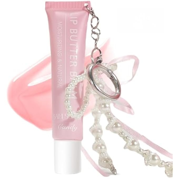 SAM SUGAR LIP BALM WITH KEYCHAIN HYDRATING TINTED LIP GLOSS, MOISTURIZING LIP BUTTER BALM WITH NATURAL SHINE, NON-STICKY LIP CARE FOR DRY LIPS (PINK) - Image 1